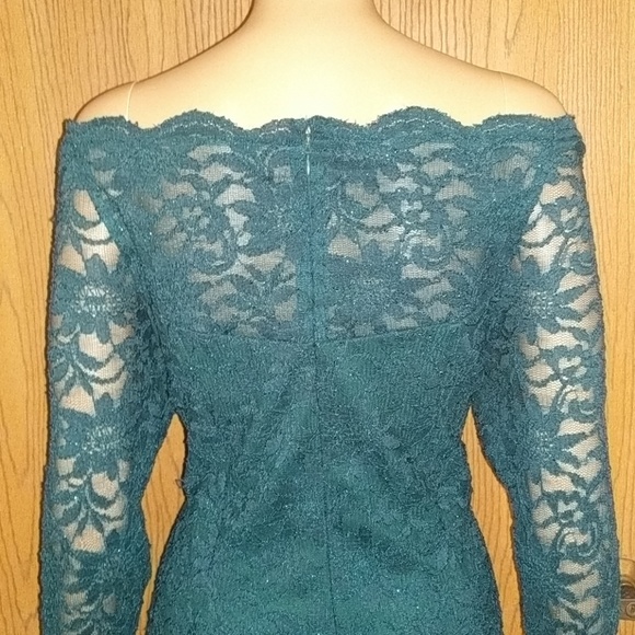 Sparkly Green off the Shoulder Dress Size 16 - Picture 6 of 6